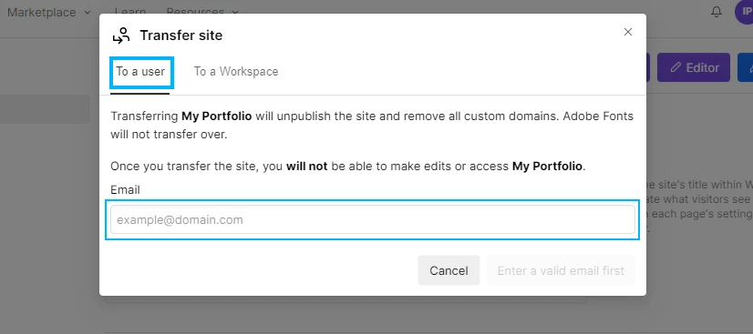 webflow site transfer to email