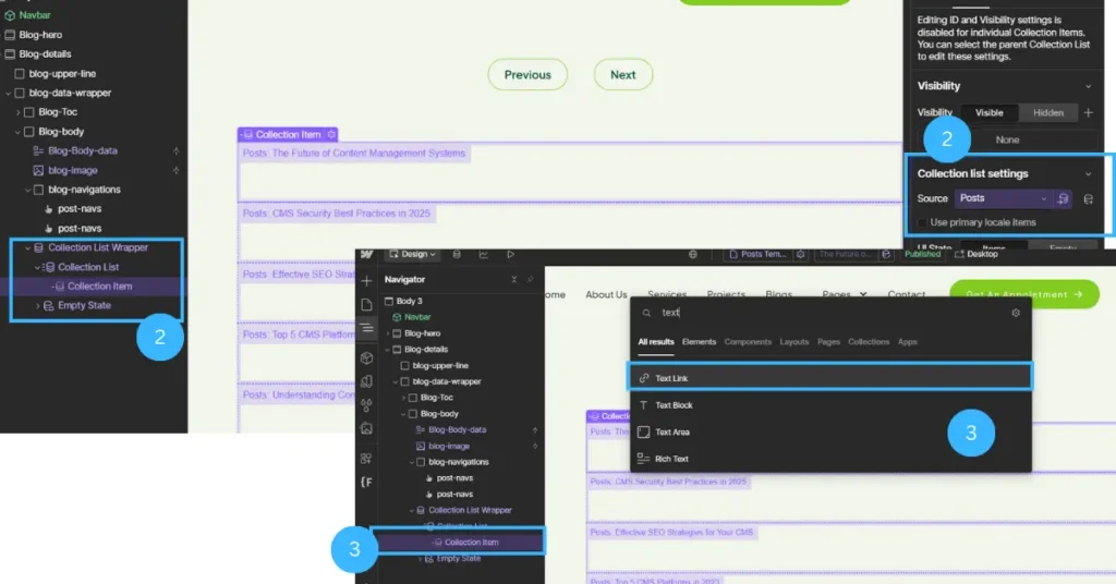 Webflow post navigations